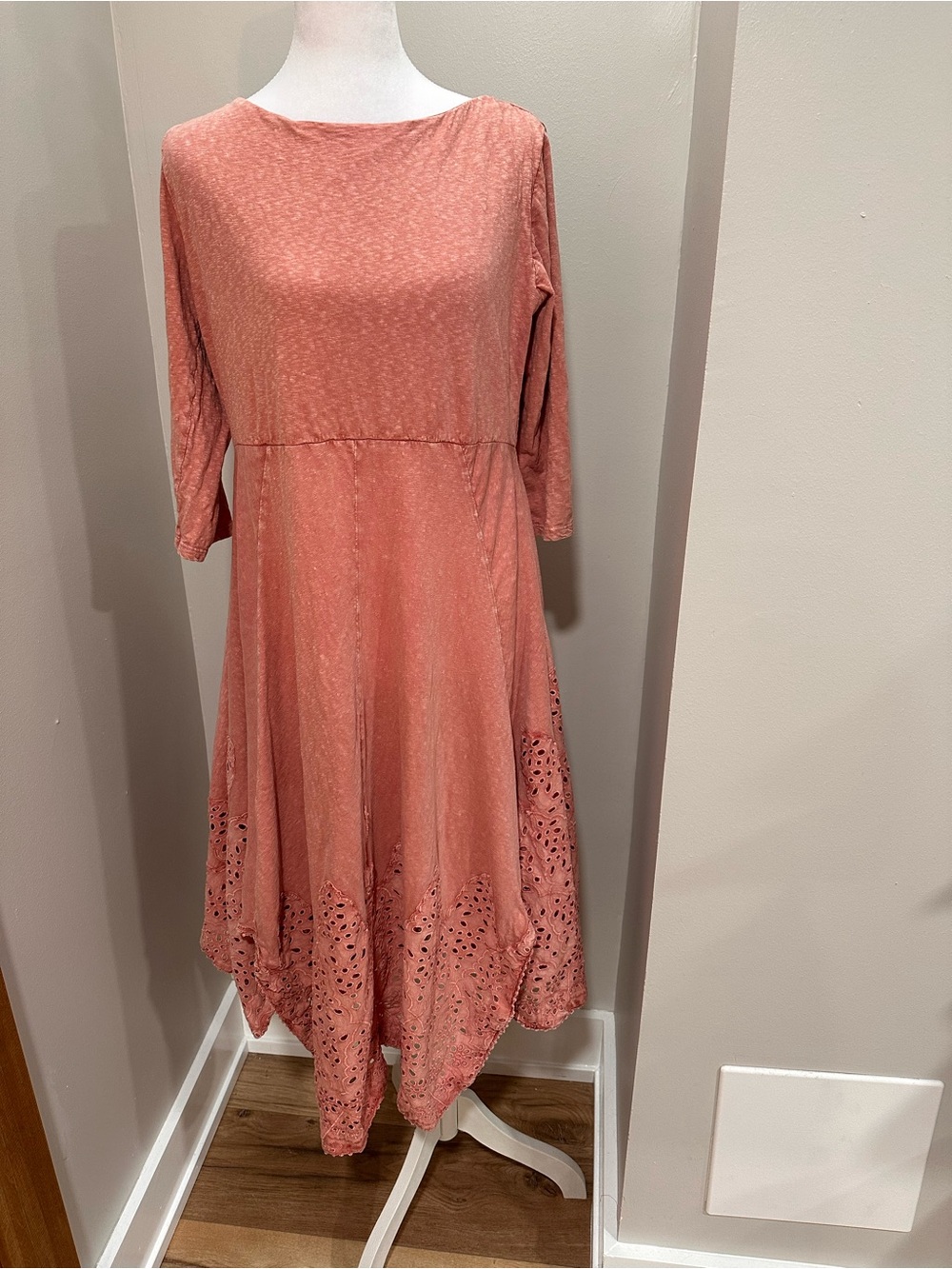 Soft Surroundings Coral Eyelet-Hem Long Sleeve Dress